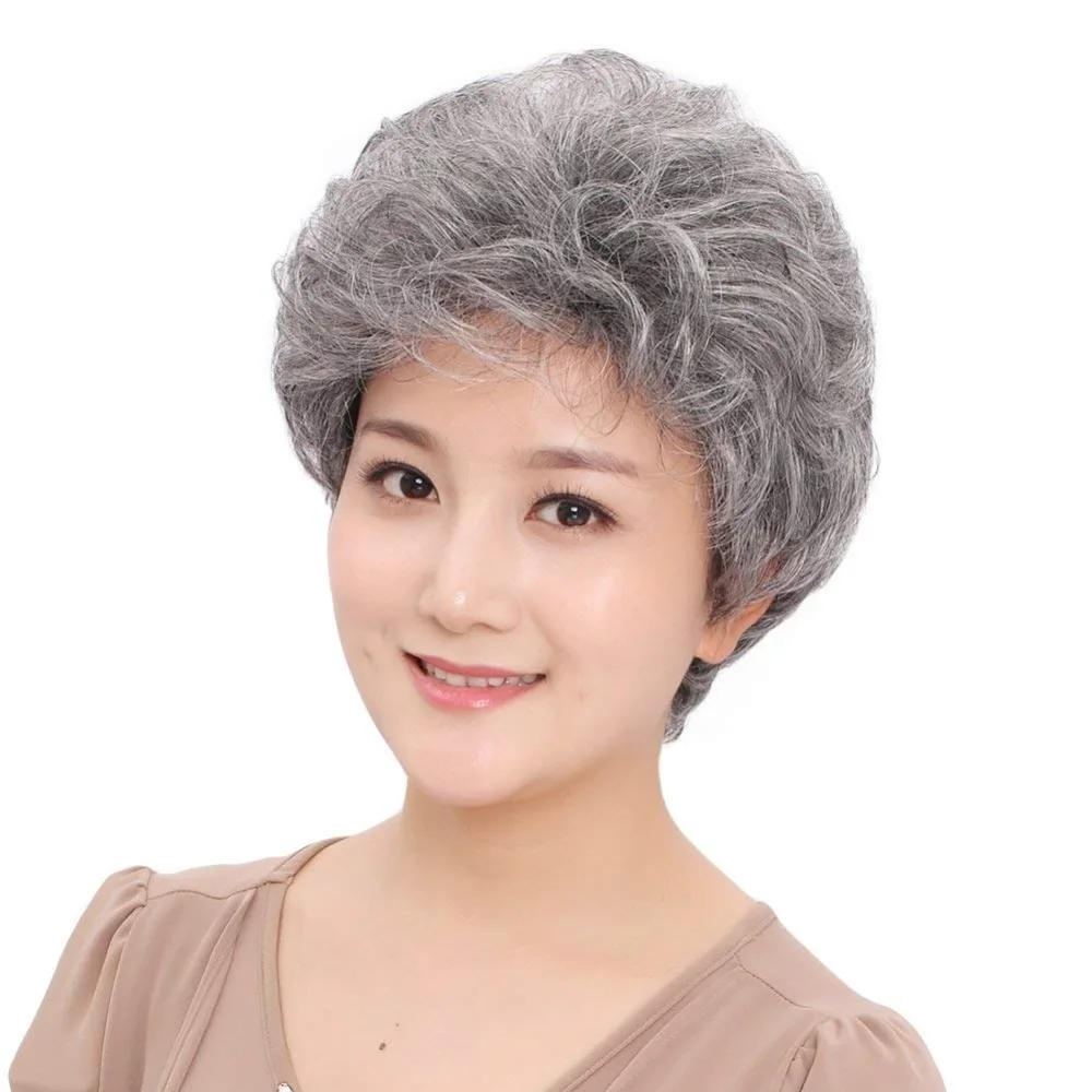 BESTUNG Ladies Short Curly Hair Wigs Synthetic  Gray Natural Full Hair Wigs Fluffy for Women