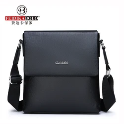 FEIDIKABOLO High Quality Cow Leather Men's Shoulder Bag New Fashion Simple 2 Sizes Black Casual Single Shoulder Messenger Bag