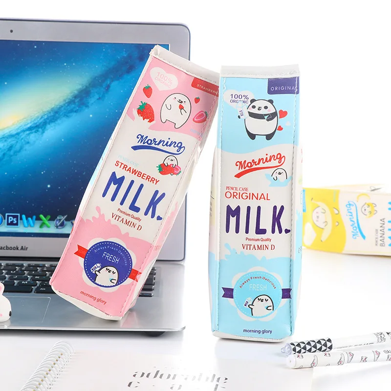 Cartoon Milk bottle school pencil case cute PU pen bag storage pouch Korea Stationery material office school supplies escolar