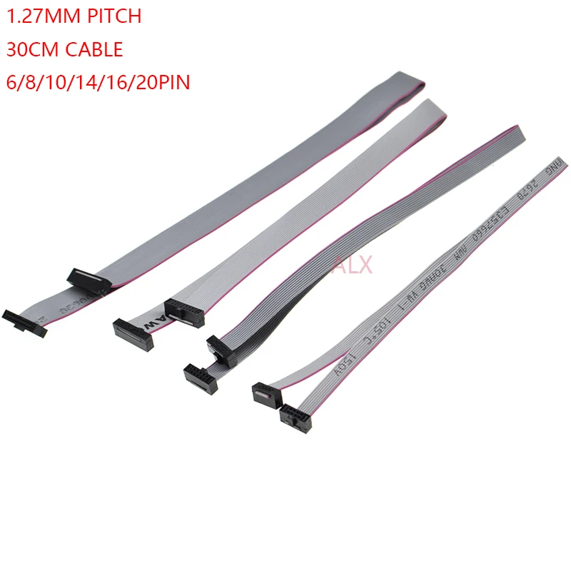 1PCS 1.27MM pitch FC-6/8/10/14/16/20/40/50 PIN 30CM JTAG ISP DOWNLOAD CABLE   Gray Flat Ribbon Data Cable FOR DC3 IDC BOX HEADER