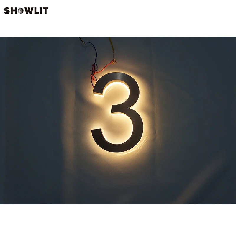 

Brass Faces Acrylic Backs LED Backlit House Numbers