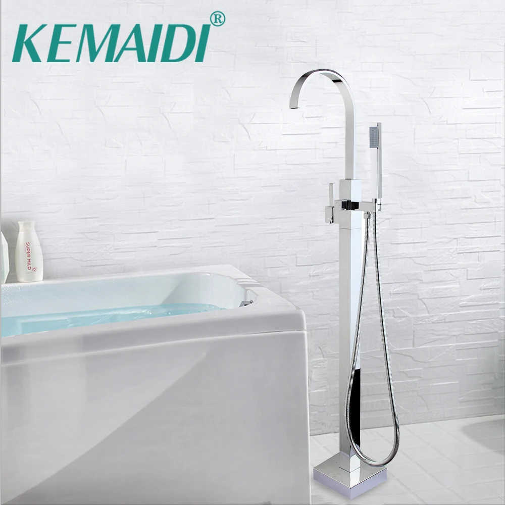 

KEMAIDI Bathroom Waterfall Bathtub Torneira Shower Faucet Set Floor Mounted Chrome Polished Basin Sink Brass Tap Mixer Faucet