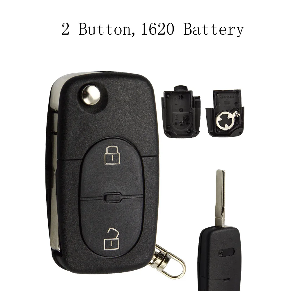 OkeyTech 2/3 Button Flip Folding Car Key Shell Cover Case Fob CR1620 CR2032 Battery Holder HAA For Audi TT A2 A4 A6 A8 Quattro