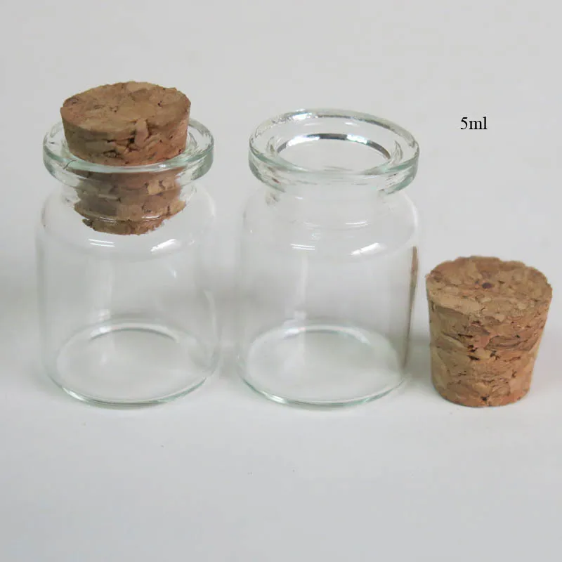 

100 x 5ml Small Clear Glass Bottle with Wooden Cork 5cc Cork Stopper Transparent Glass vials Empty Sample Jars 22*30*12.5mm