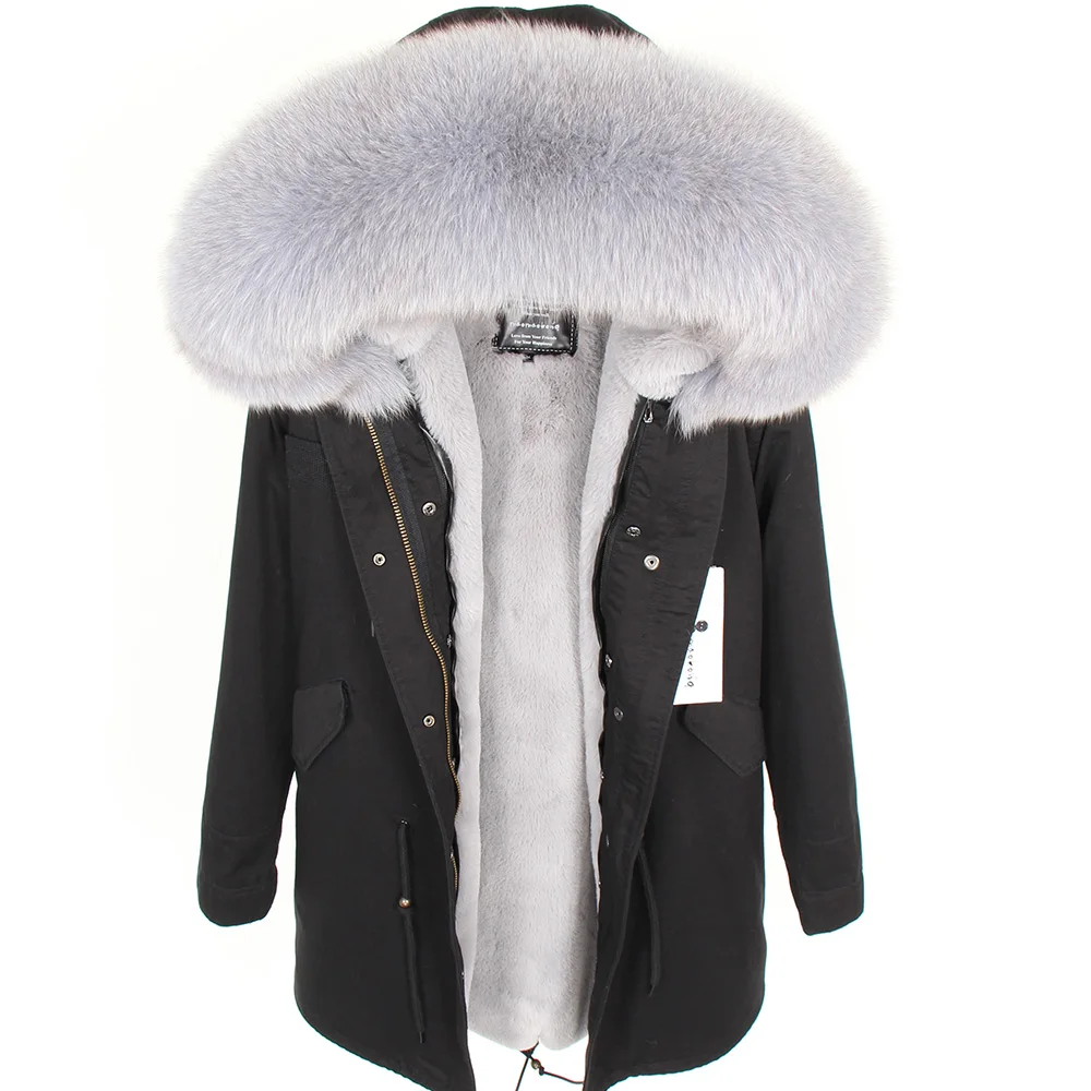 

Maomaokong Natural Fox Fur Collar Park Women Winter Thick Slim Jacket Coat Real Fox Fur Coat Women's jacket Women's coat