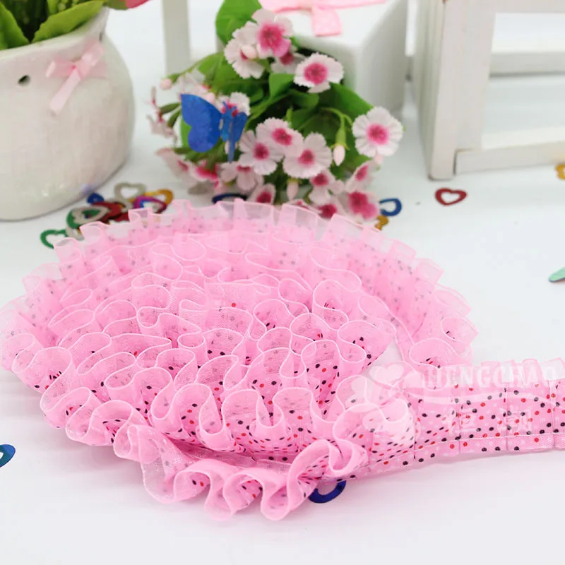 2.5cm Wide Dot Floral Pleated Snow Yarn Exquisite Lace Doll Dress DIY Clothing Accessories Home Textile Edge Handmade Decoration