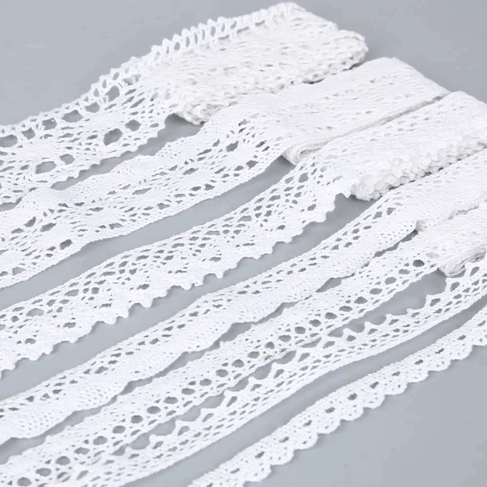 High Quality 5Yards White Color cotton lace for garment Laces trim Sewing accessories Scrapbooking lace Embellishment(10-38mm)