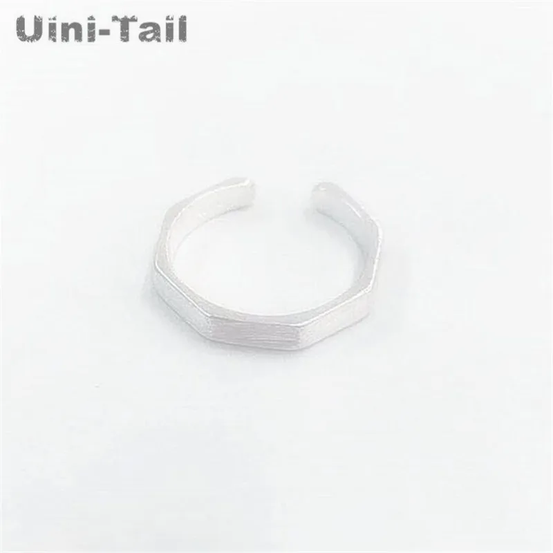 Uini-Tail hot new 925 Tibetan silver fashion nut design Korean version of the simple silver brushed geometric polygon open ring
