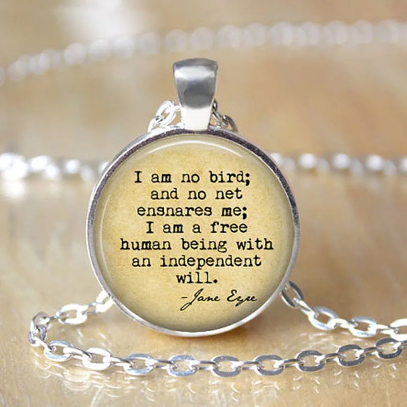 I am no Bird I am a Free Human Being with an Independant Will Quote Necklace Charlotte Jane Eyre Book Necklace Lover Gift