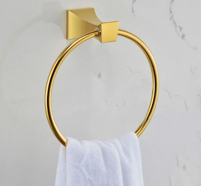 brass Round Wall-Mounted Bathroom shiny gold Towel Holder Towel Rings Towel Racks GB005a