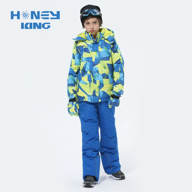 Kids Ski Jacket Winter Outdoor Children Boys Colorful Snowboard Jacket Windproof Waterproof Thermal Hooded Snow Coats Suit