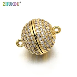 12mm Brass Cubic Zirconia Round Magnetic Clasps Hooks DIY Jewelry Findings Accessories, Hole: 1.2mm, Model: VK24