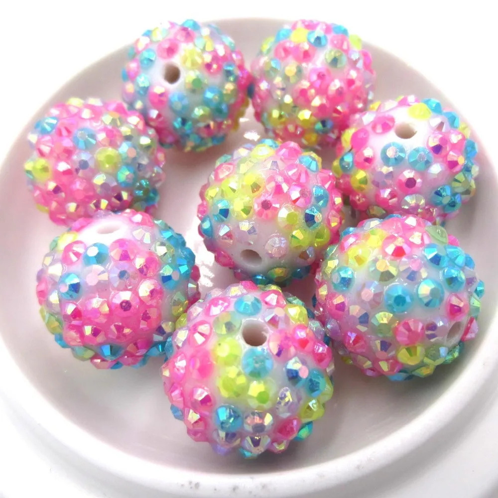 Designer 20MM Colorful Resin Rhinestone Bead For Girls DIY Chunky Bubblegum Necklace Make Accessories Straight Hole Loose Beads