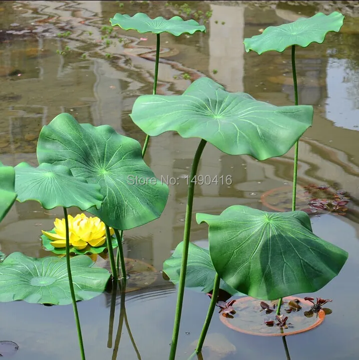 10pcs 17cm=6.69inch  Artificial Lotus Leaf with Stem Water Lily For DIY Garden Pool Decoration dance props