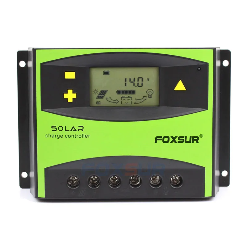 FOXSUR LCD Solar Charge Controller 60A PWM 12V 24V Auto Solar Panel Charging Discharge Regulator, Parameter Adjustable