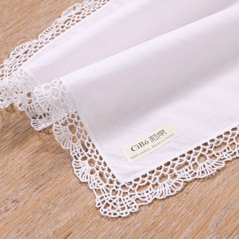 A016: White premium cotton lace handkerchief blank crochet hankies for women/ladies wedding handkerchief