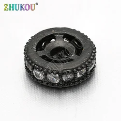 8mm Brass Cubic Zirconia Wheel Beads Charms for Diy Jewelry Findings Making, Hole: 1.6mm,  Model: VZ131