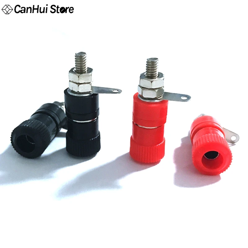 10ps 4mm Banana Socket Nickel Plated Binding Post Nut Banana Plug Jack Connector Red + Black  JS-910B Terminal JS919 Opening 8mm