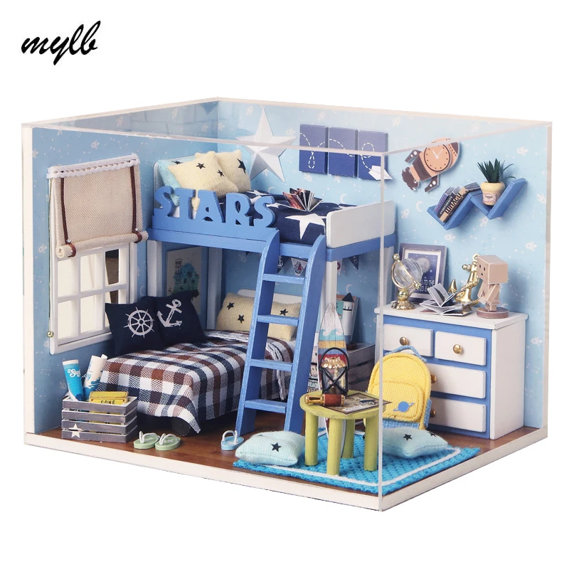 

mylb Mini Doll House For Kids Toy Wooden Furniture Miniatura Diy Doll Houses Miniature Wooden Toys For Birthday Gift