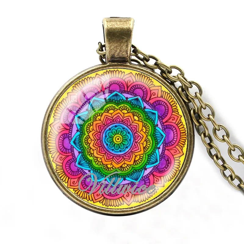 VILLWICE-قلادة ماندالا مجردة ، رمز om ، قلادة زن البوذية ، قبة زجاجية ، هندسة مقدسة ، حناء ، يوجا ، هدايا #4