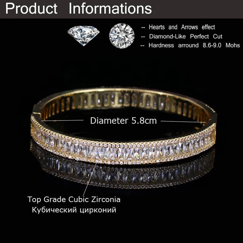 CWWZircons Elegant Light Yellow Gold Color AAA Baguette Cubic Zirconia Round Fashion Ring And Bangle Bracelet Jewelry Set T223