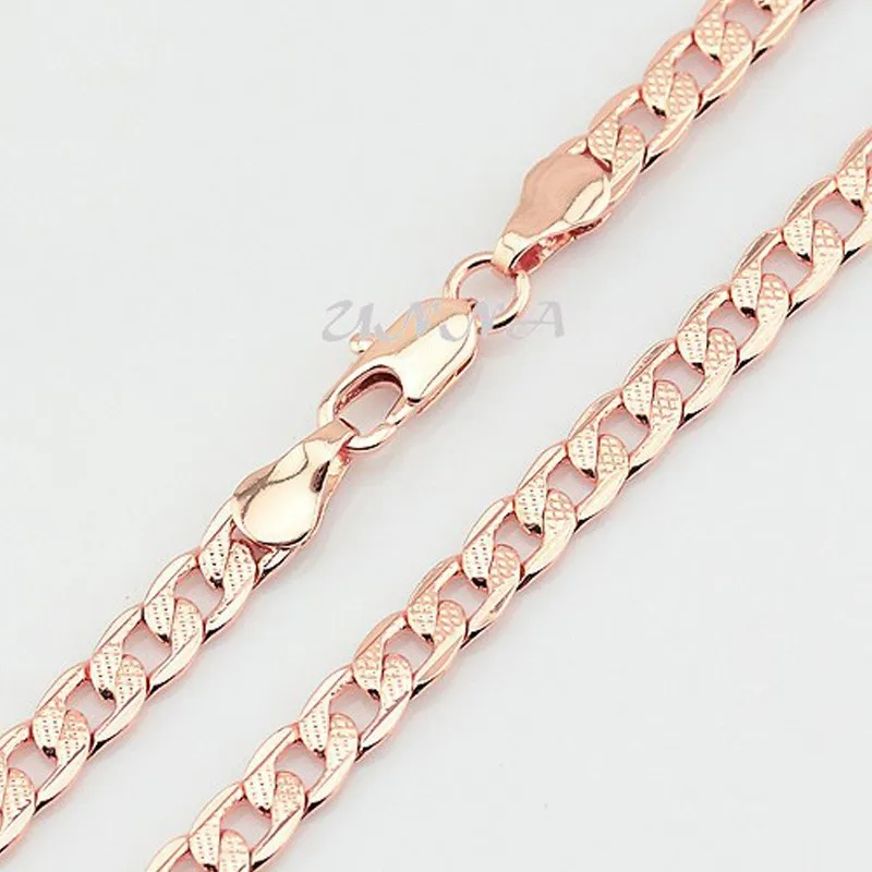 Fahion New Man Women\'s 5mm Curb Necklace Rose Gold Color Chains Jewelry Long Customize Size