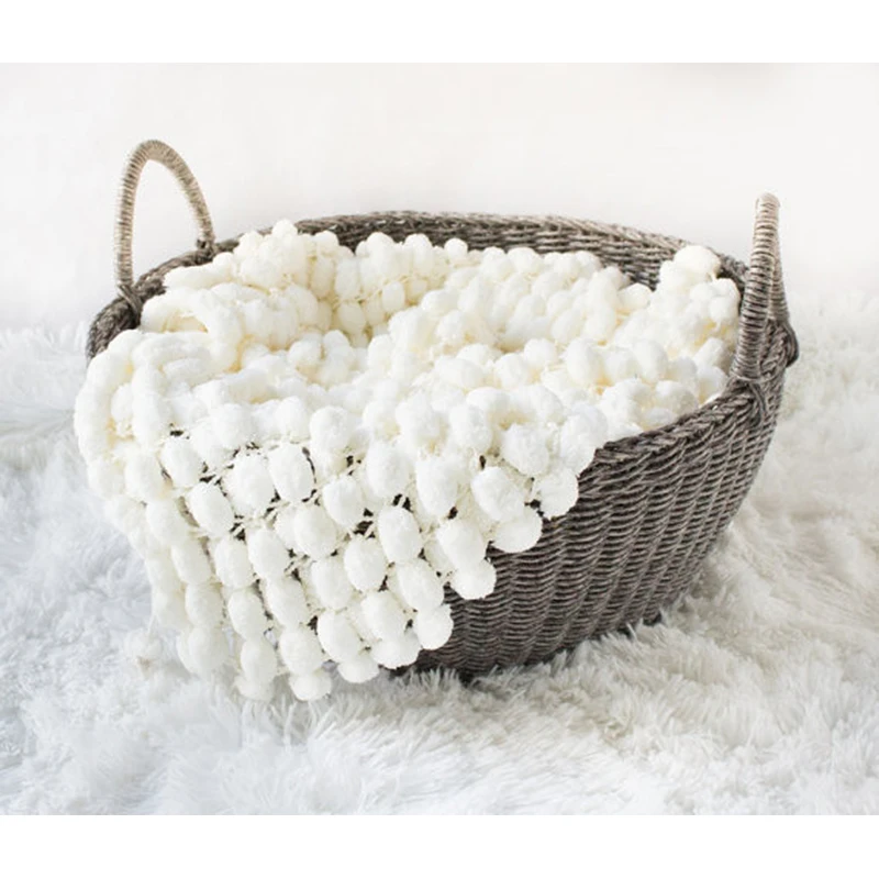 Pompom Blanket Baby Photography Popcorn Blankets Backdrops Textured Rug Mat Pompon Basket Filler Newborn Photo Props 80*60CM