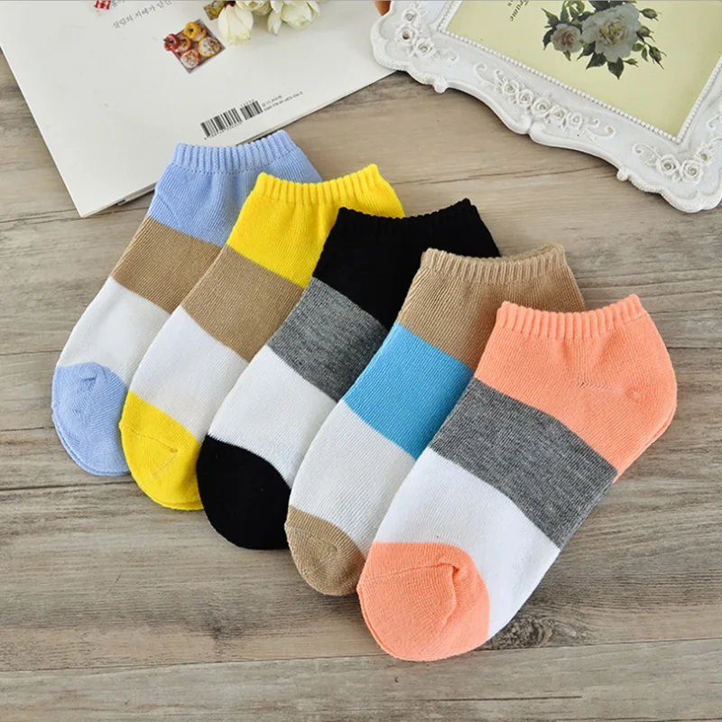 Summer sweets Wide stripe Colour Fashion cute Cotton Women Socks Female Kawaii Short Socks Slippers Women Casual Soft Funny Boat