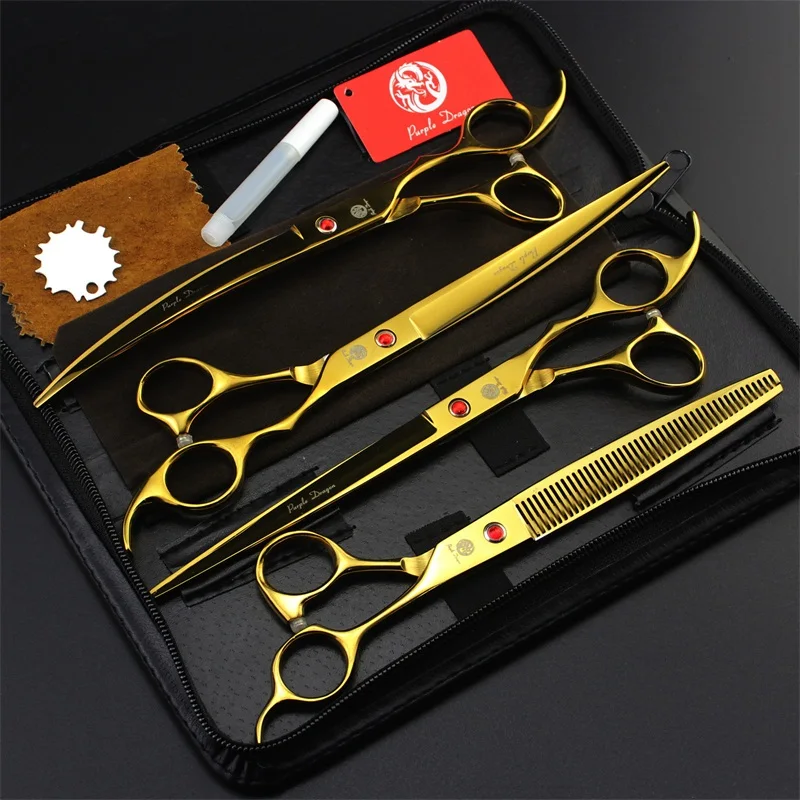 High Quality 8.0 Inch Pet Grooming Scissors for Dog Straight & Curved & Thinning Shear Sharp Edge Animals Hair Cutting Tools Kit