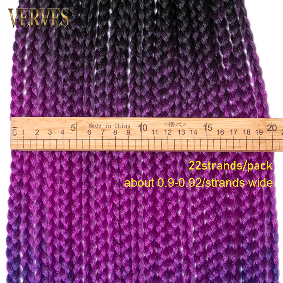 Verves-Sintético Ombre Trança Extensões De Cabelo, Crochet Tranças, Fibra De Calor, Em Massa Trança, Rosa, Preto, 22 Raízes, 24 "Box Braid