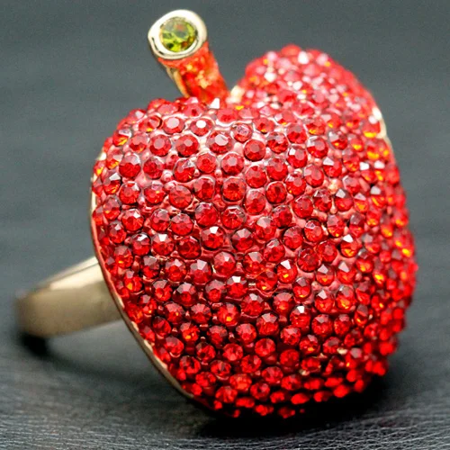 CHRAN Classic Red Crystal Apple Design Band Rings for Women Trend Gold Color Party Jewelry Perfect Ladies Gift