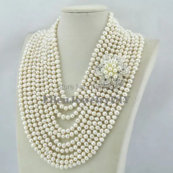 High Quality AAA 10 Rows 7-8MM Freshwater Pearl Necklace Bridal Wedding Pearl Jewelry     W7192