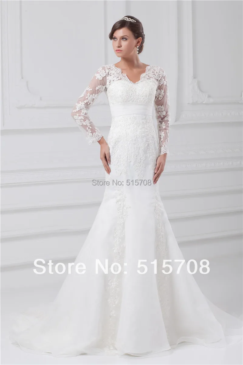 

White Ivory Bridal Gowns Chapel Train Mermaid Wedding Dresses Long Sleeve Lace Dresses Custom Make 2 4 6 8 10 12 14 16