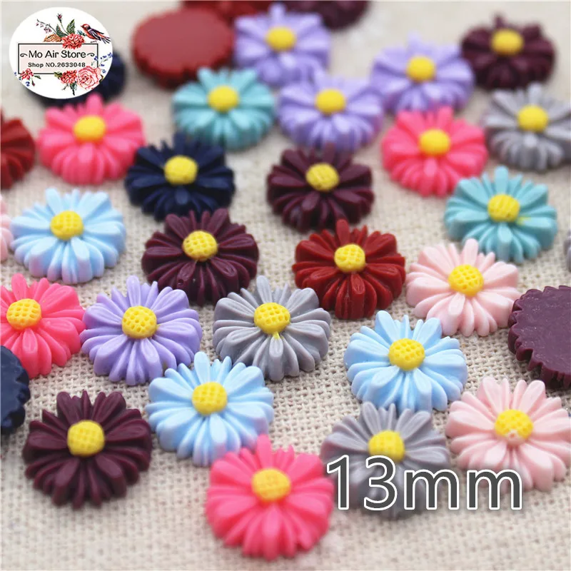 50pcs 13mm Vintage Mixed Color Flower Daisy Resin Flatback Cabochon DIY Jewelry/Phone Decoration No Hole