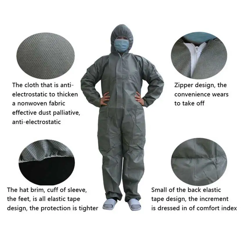 Disposable Protective Clothing Security And Protection SMS Nonwoven Fabric Thicker Coverall CleanRoom Dustproof Jumpsuit Garment