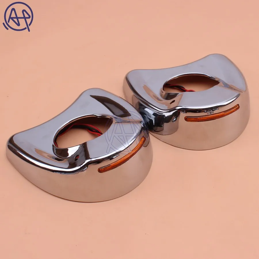 

1pair New Motorcycle Chrome Fairing Mount Mirrors Amber Lens LED Lights Cover Caps For Harley Electra Glide 1996-2013