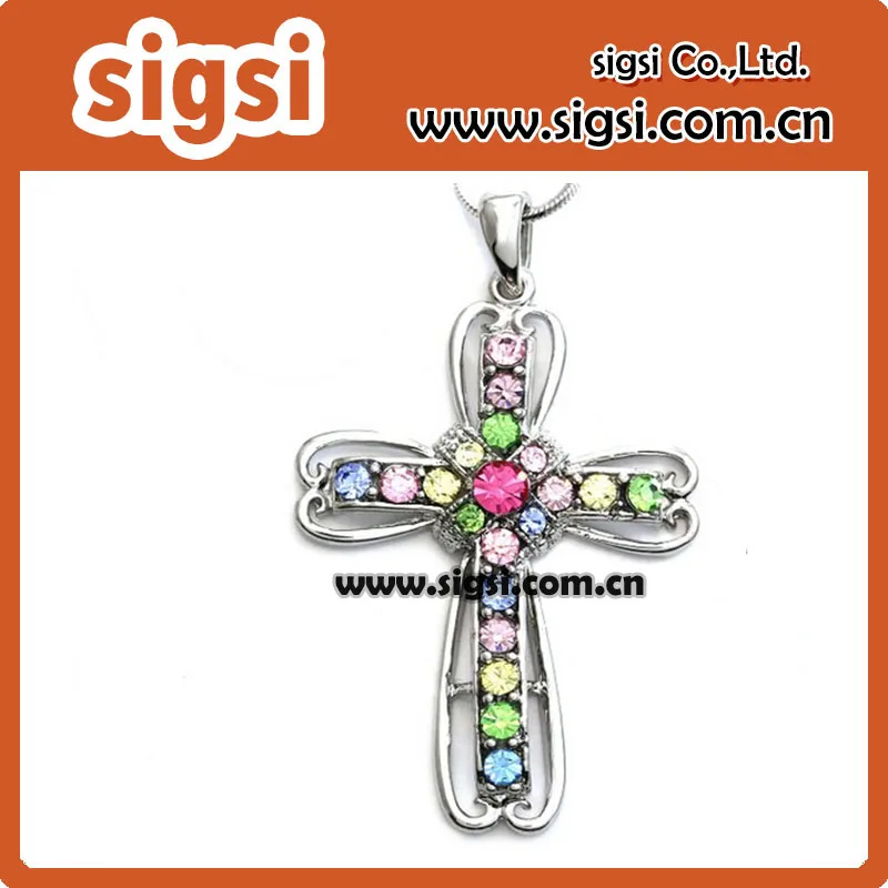 100pcs/lot 45mm Multicolor Christian Cross Necklace Pendant