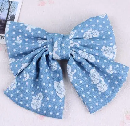 2017 New 10pcs Jean Rose Flower/Dots Hairpins Handmade Blue Denim Hair Clips Hairgrips Girls Women Big Bowknot Hair Accessories