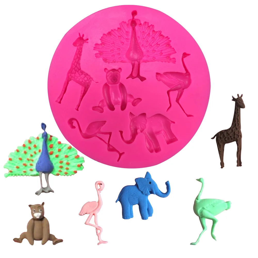 Free shipping peacock flamingo giraffe elephant bear ostrich chocolate cake decorating tools DIY fondant silicone mold T0387