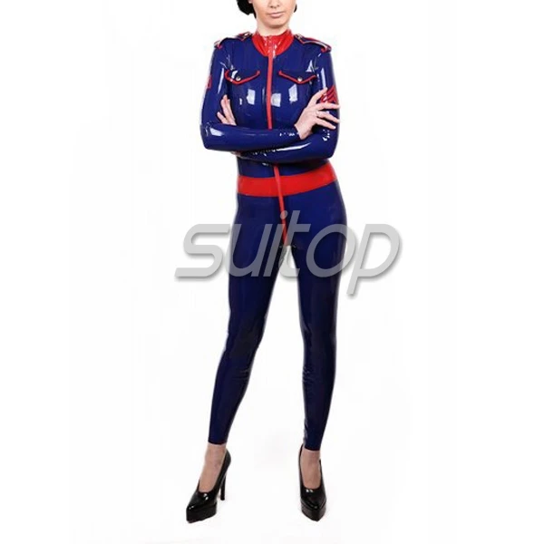 Rubber Catsuit Military Style Uniform latex teddies SUITOP