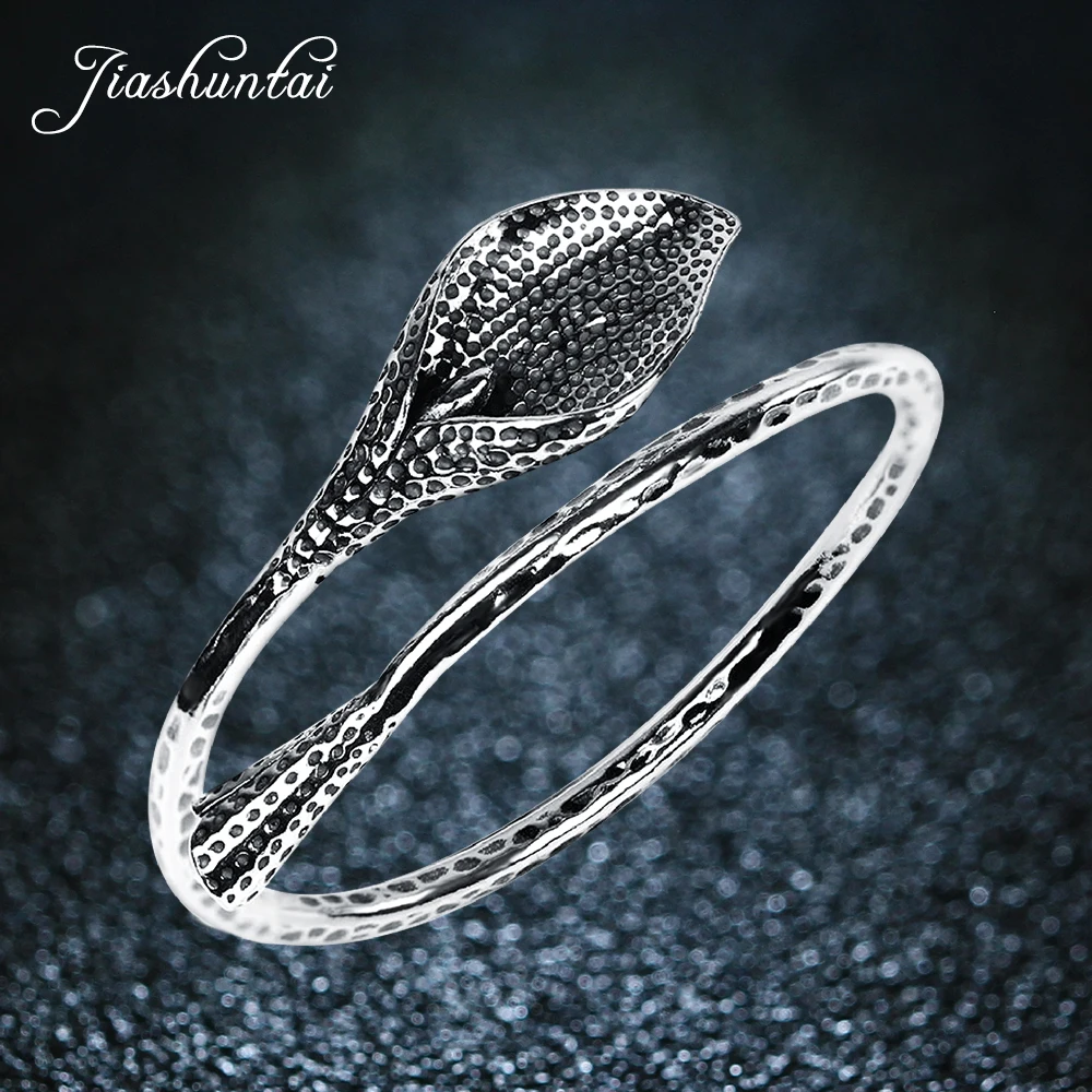 

JIASHUNTAI Retro Silver Bangles For Women Lotus Leaf S990 Sterling Silver Jewelry Handmade Fashion Opening