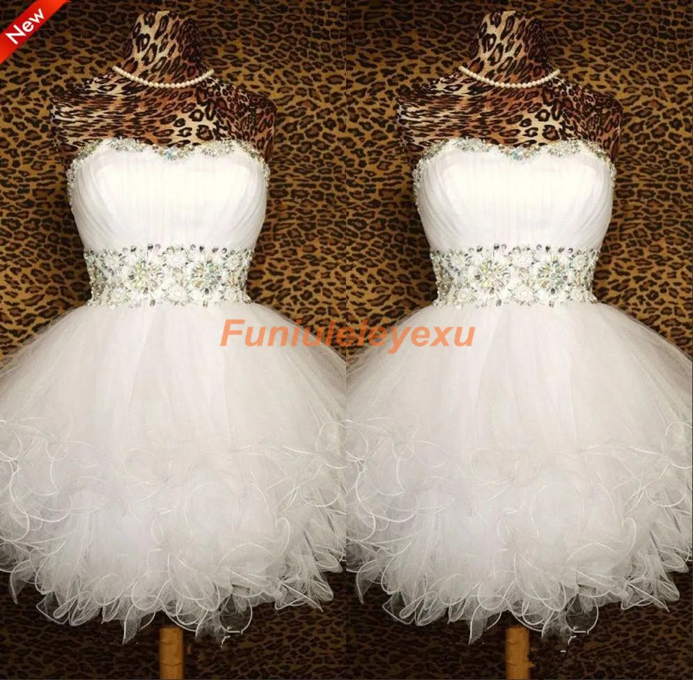 

Lovely Homecoming Dress Strapless Sleeveless Ball Gown Crystal Sash Tulle Short Mini Prom Party Cocktail Grade Graduation Dress