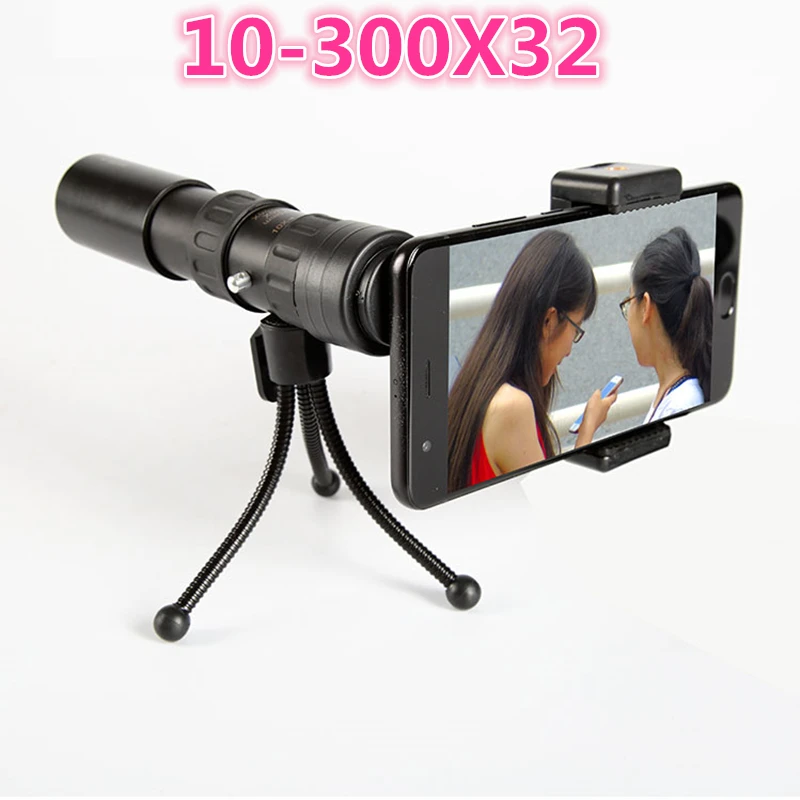 10-300X32 Metal HD Monocular Telescopic Telescope Dual Focusing Adjustment Binocular Spot Photograph for Hunting Watching Bird