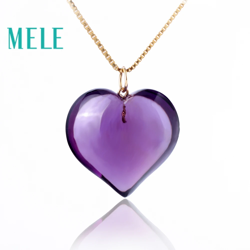 

Natural amethyst real 18K gold heart pendant for women and man,fashion and simple fine jewelry,best gift for lovers