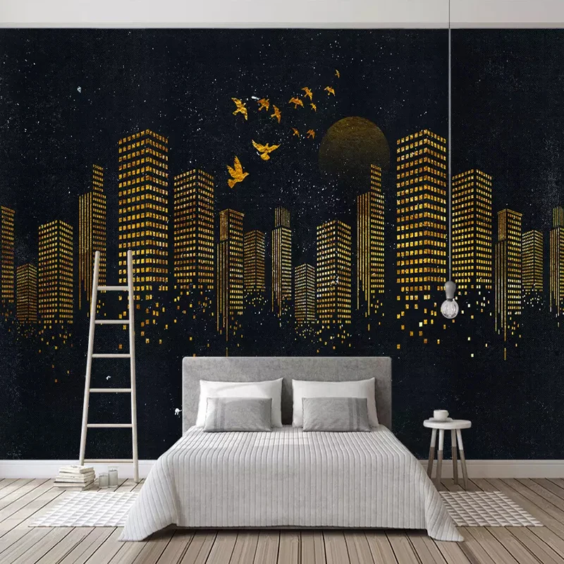 Custom Golden Modern City Wall Cloth Photo Wallpaper For 3D Living Room Background Home Decor Waterproof 3D Mural Wall Covering