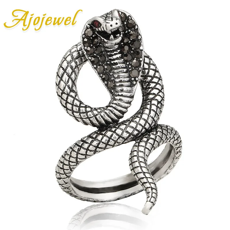 

Ajojewel Size 7-9 Vintage Style Snake Design Ring With Rhinestone Cobra Animal Jewelry Wholesale