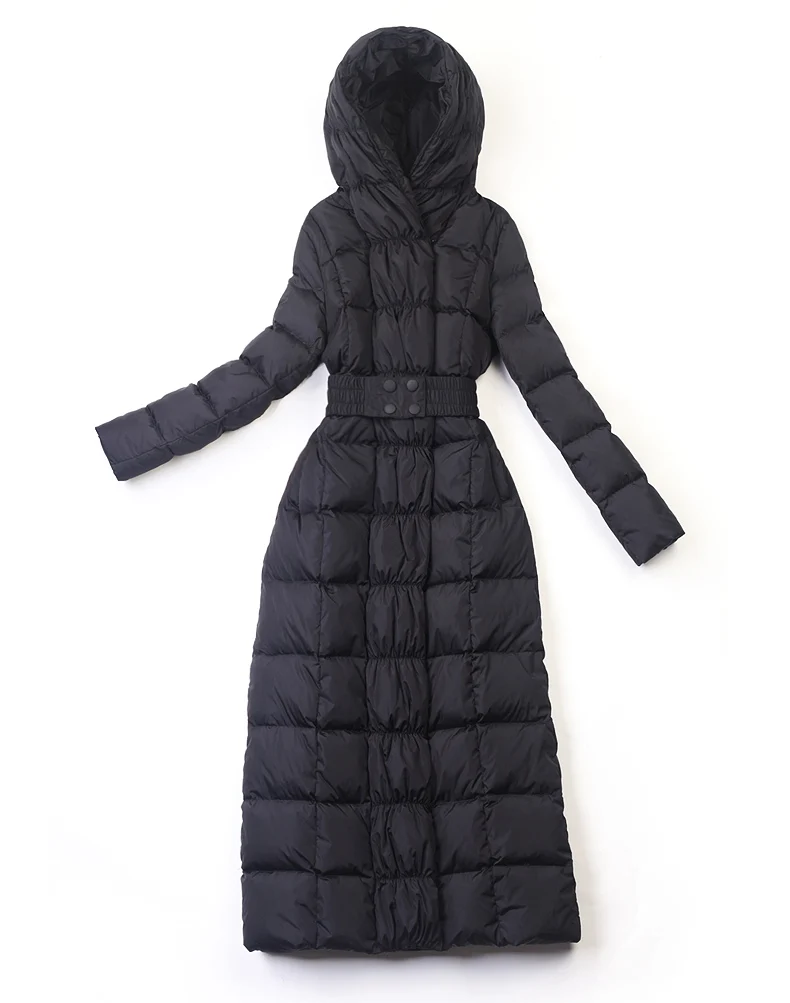 2021 New womens winter Long down jackets hooded belt big size black navy blue plus size thickening outerwear coats