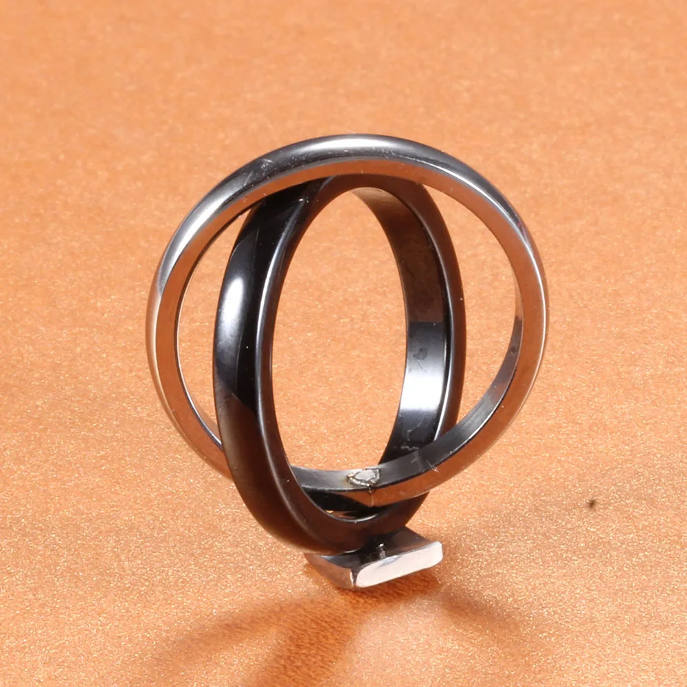 Classic Black White Color Double Circle Ring Ceramic Stainless Steel Crystal Rings For Women Lady Fashion Crystal Jewelry Gifts