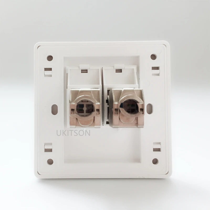 Two Ports CAT6A RJ45 LAN Wall Panel Outlet Faceplate With 2 Pieces Shielded CAT.6A Keystone Jack Module For 10GB Internet