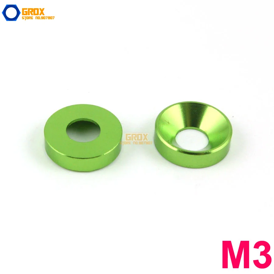 

30 Pieces M3 Green Aluminum Washer Countersunk Flat Head Screw Washer